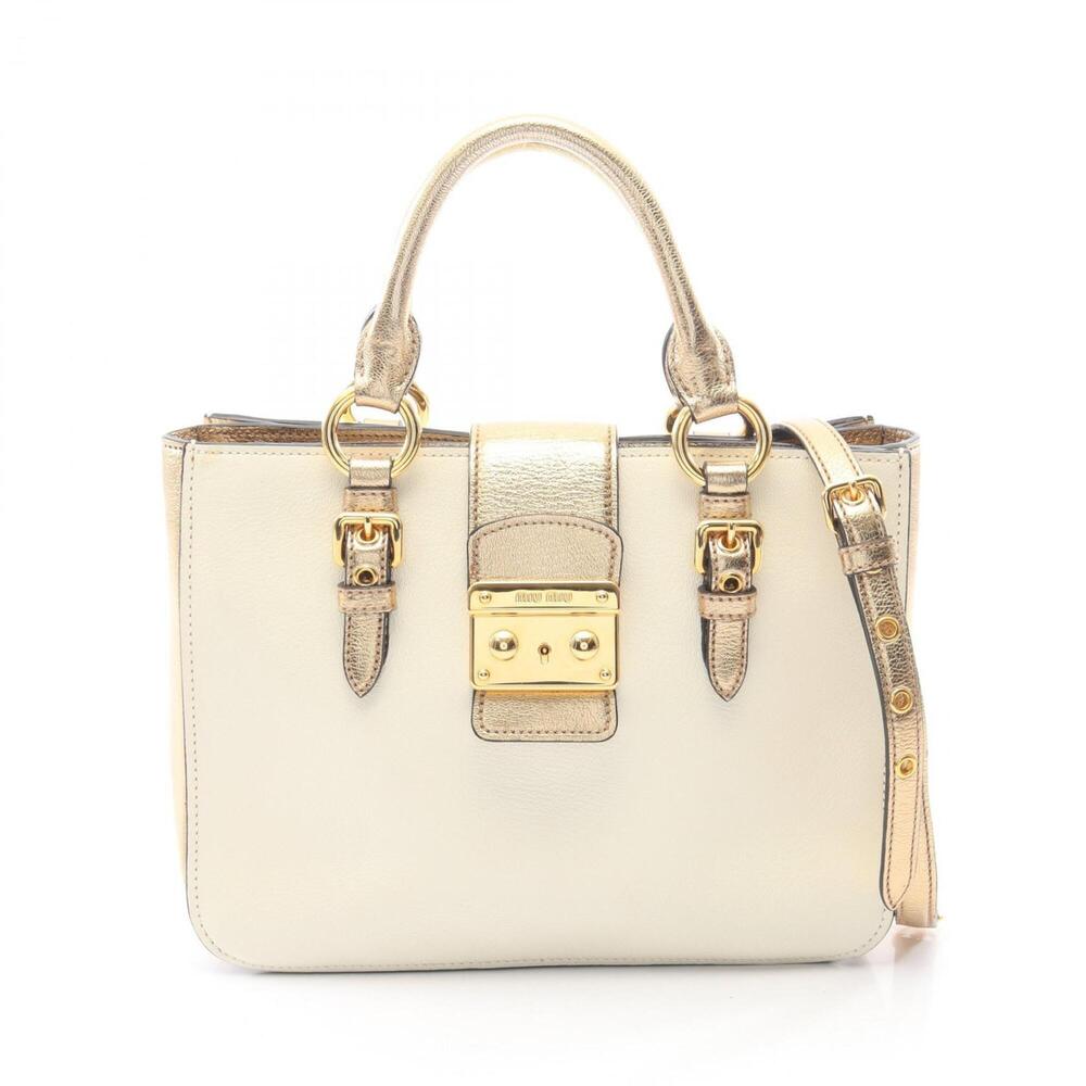 Miu Miu Miu Madras 2-Way Handbag, Leather, Women's, White/Gold Tone